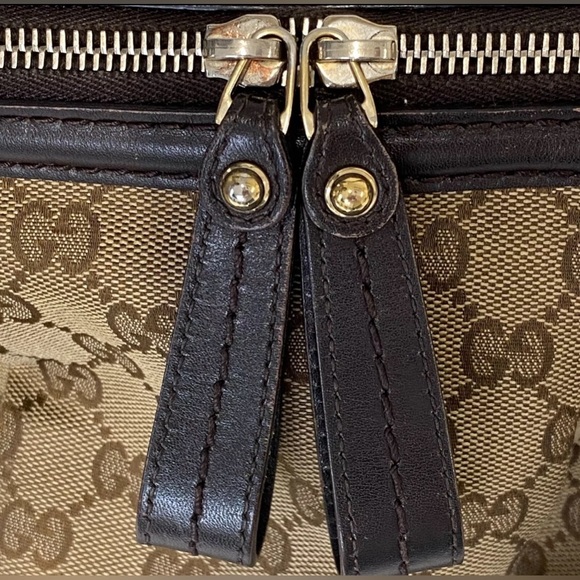 Authentic Gucci Tote Bag GG Canvas Beige Brown Leather. - Picture 16 of 17